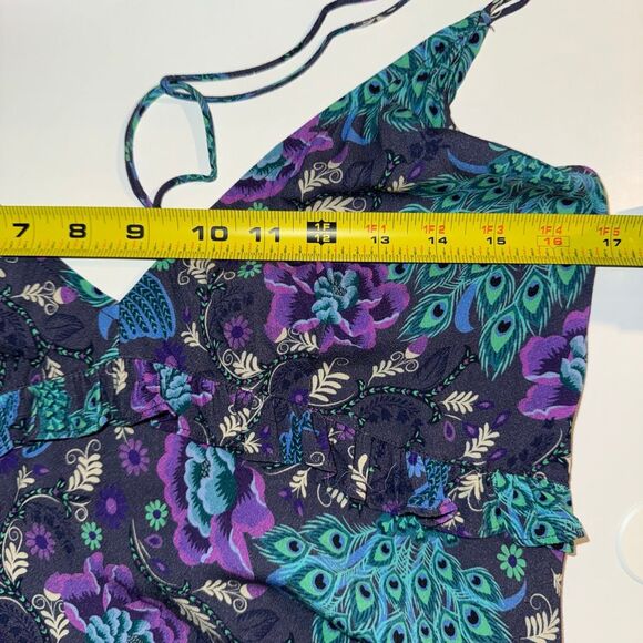 Spell * Peacock Floral Viscose Maxi Slip Dress Purple Teal Boho Ruffle | Large - Picture 14 of 14